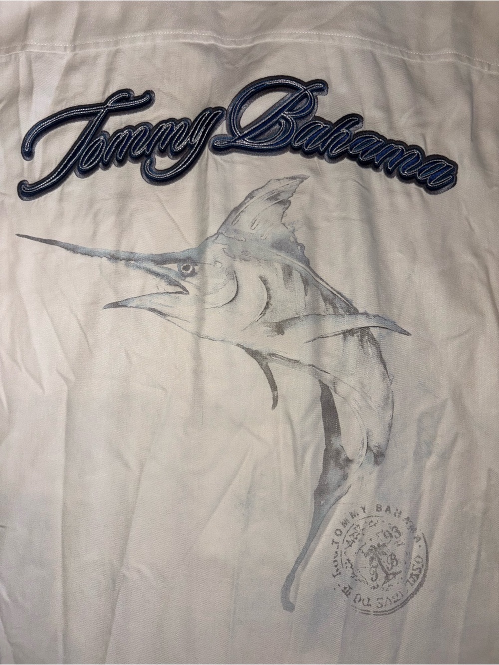 Tommy Bahama 100% Silk Marlin Embroidered Button Down Short Sleeve Camp Shirt M - Picture 6 of 10
